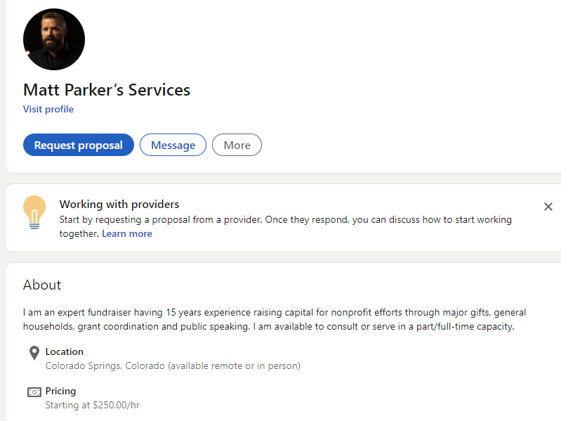 Matt Parker LinkedIn consultation fees