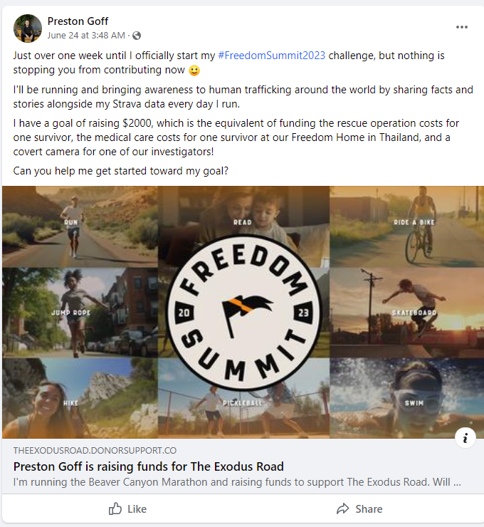 Preston Goff Facebook post requesting funding for covert cameras in Thailand bars