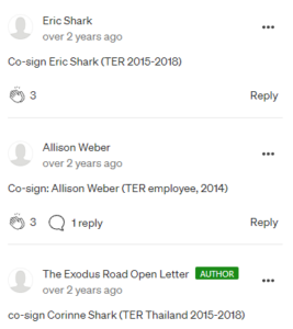 Open letter co-signer and former Exodus Road staff witness testimony 9